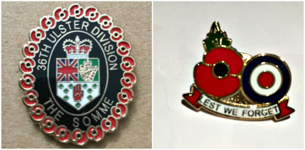36th Ulster Division and Lest We Forget Lapel Pin Badge Set