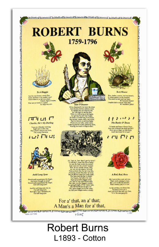 Robert Burns 1759 - 1796 Cotton Tea Towel - Click Image to Close