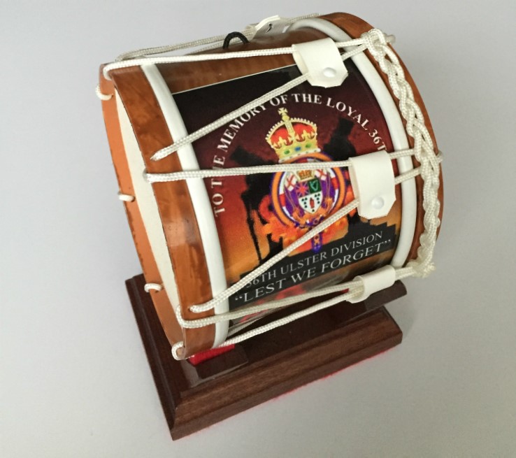 36th Ulster Division Limited Edition Mini Lambeg Drum With Stand - Click Image to Close