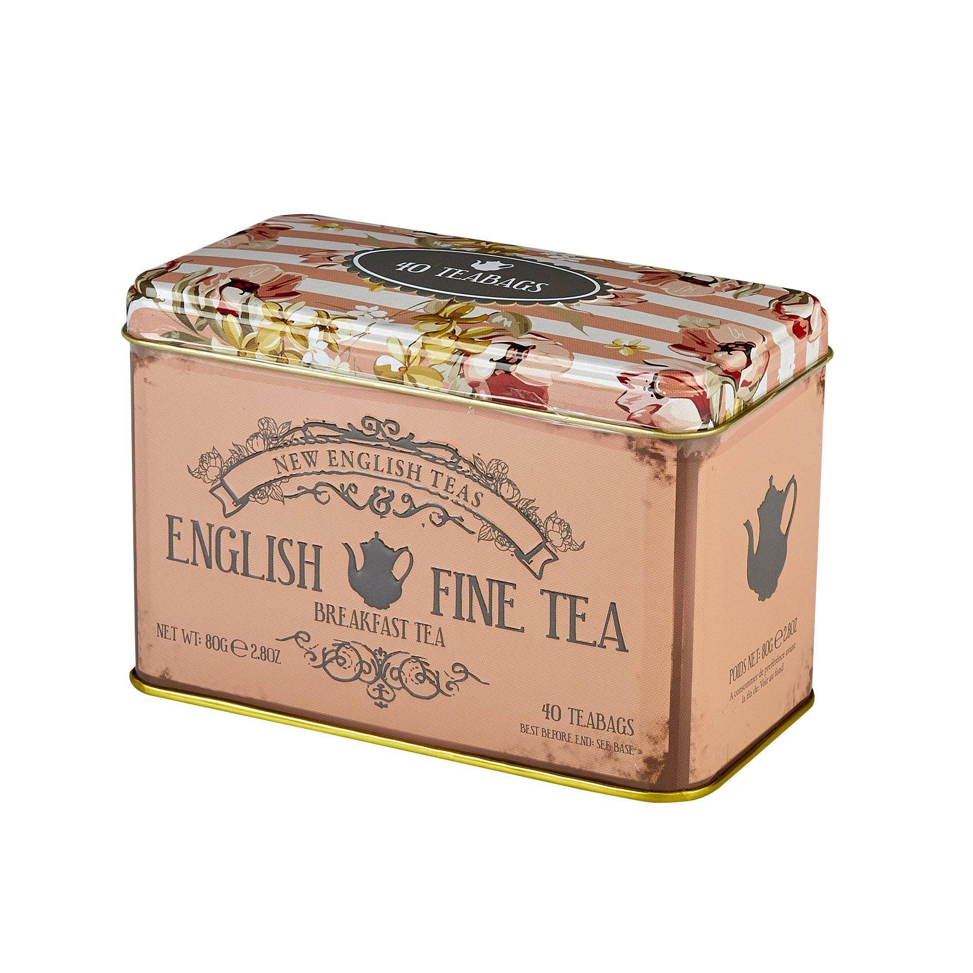 Vintage Floral Fine English Breakfast Tea Tin 40 Teabags